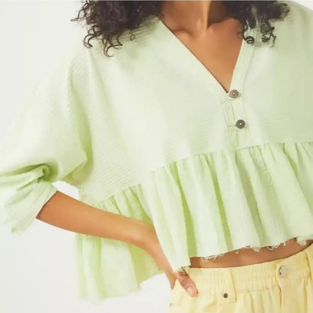 We the Free crop double gauze henley